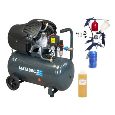 Olejový kompresor 50 l 3500 W 230 V – 2-piestový kompresor s odlučovačom MB-K106 | Matabro